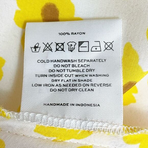 Faithfull the Brand Noemie Dress Size 8 US Yellow Floral Midi Ruffle Hem Smocked - Picture 13 of 14